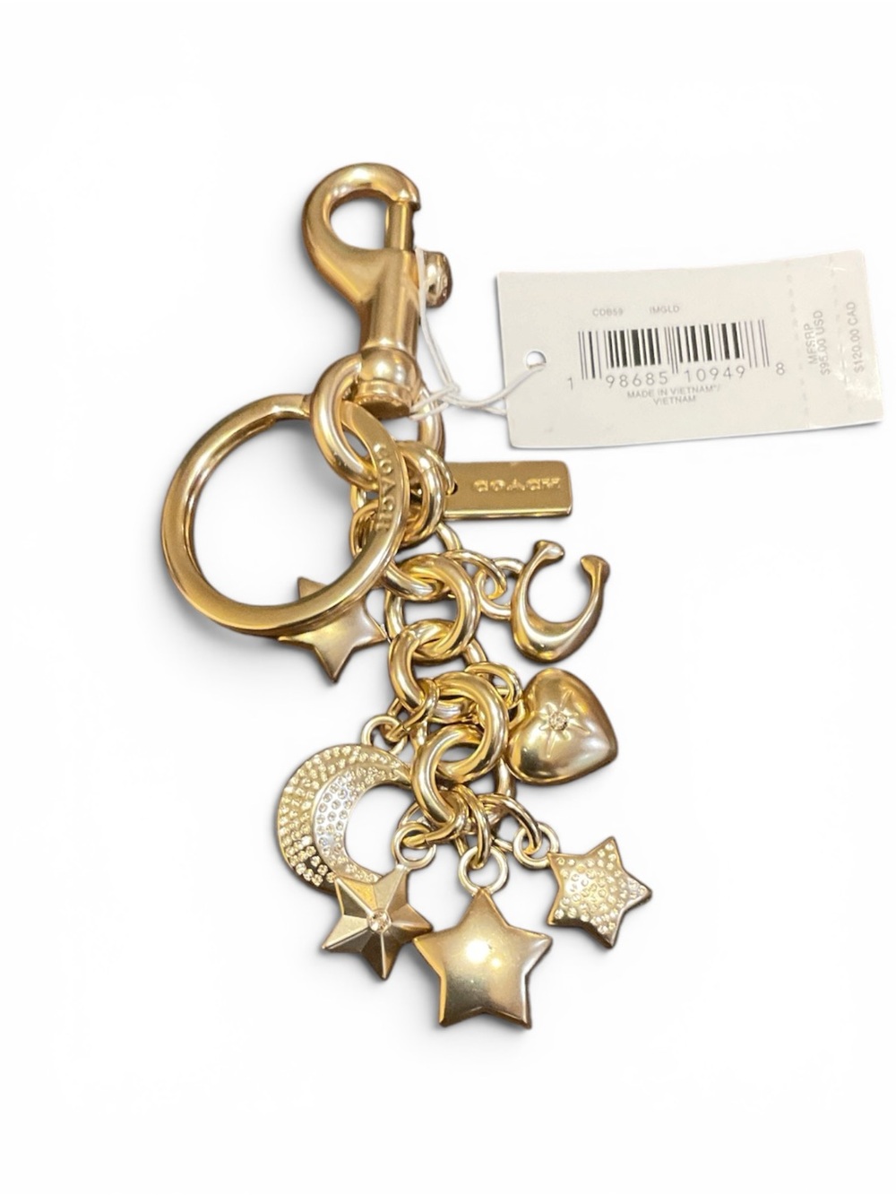 Coach Gold-Tone Star & Moon Charm Keychain NWT